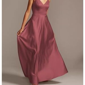 David's Bridal Pink Spaghetti Strap Maxi Gown